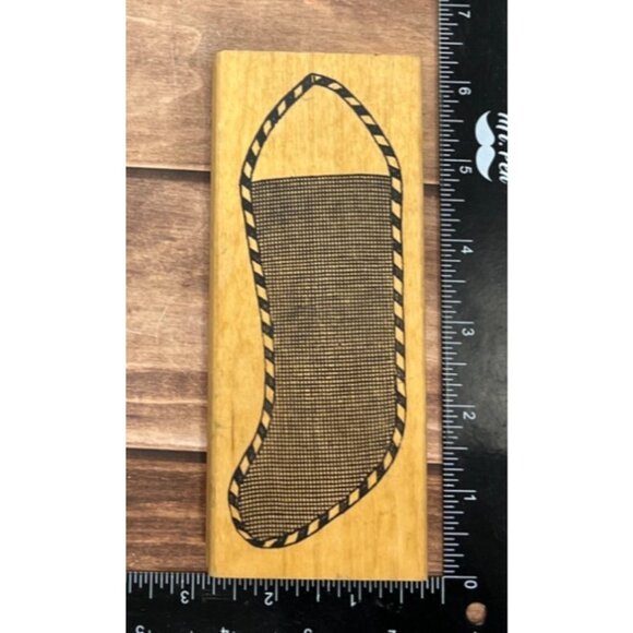 VINTAGE VERY RARE JUDIKINS 1974H CHRISTMAS STOCKING WOOD MOUNTED RUBBER STAMP - Picture 1 of 4